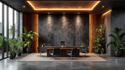 Empty boardroom in office, conference room modern design. Business interior