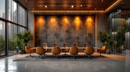 Empty boardroom in office, conference room modern design. Business interior - obrazy, fototapety, plakaty