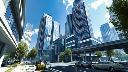 Fototapeta premium Urban Cityscape with Modern Skyscrapers: Capturing the Skyline and Architectural Beauty of a Bustling Metropolis