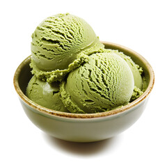 Matcha Green Tea Ice Cream  scoop isolated on white background