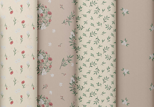 Watercolor Seamless Patterns Set With Floral Ornaments.