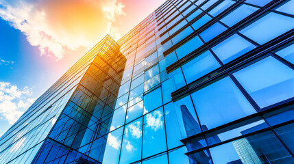 Modern City Architecture: Reflections in Glass Skyscrapers, Symbolizing Urban Business and Futuristic Design