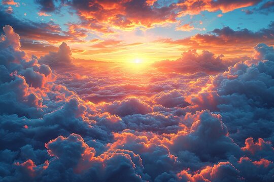 Sunset in the Clouds: A Pink and Orange Sky Generative AI