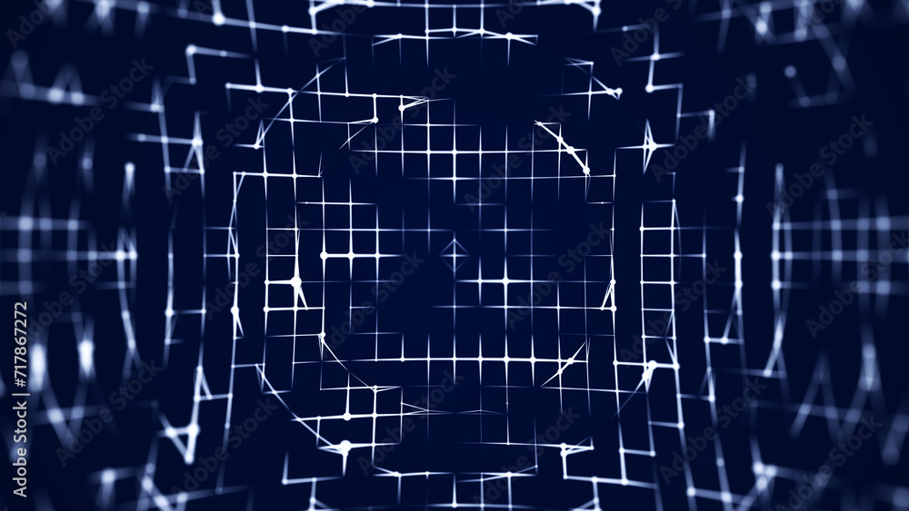 Leinwandbilder Corrupted network or connection. Abstract digital background of points and lines. Glowing plexus. Big data. Abstract technology science background. 3d rendering