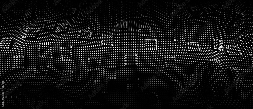 Fototapete Abstract background of points. White wave. Cyber particles. Big data stream. Vector illustration