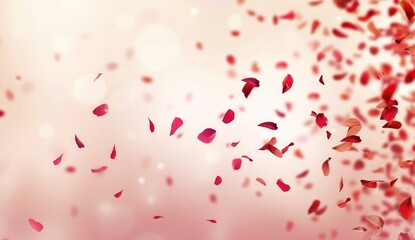 Fototapeta na wymiar Valentine's Day and romantic scene with small red paper hearts scattered across a soft pink gradient background, creating a dreamy and festive atmosphere ideal for Valentine's Day or romantic occasion