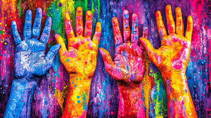 Colorful Hand Painting: Celebrating Creativity and Cultural Festivals with Vibrant Colors - obrazy, fototapety, plakaty