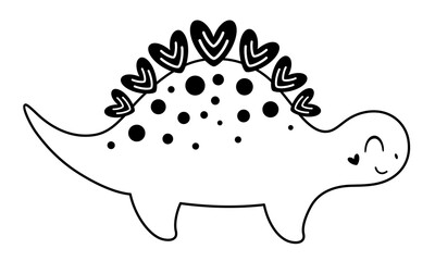 Black and white Valentines dinosaurs clipart. Valentines day clipart. Valentine dino in cartoon flat style. Dinosaur doodle. Vector illustration.