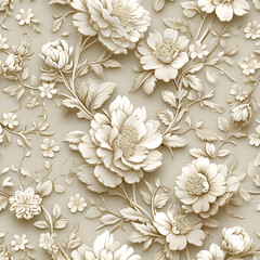 white flowers on beige background seamless pattern illustration