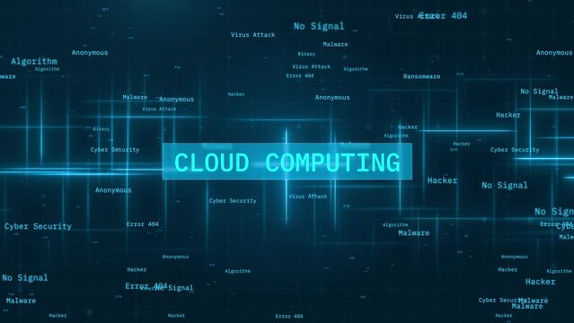 Cloud Computing Text Reveal over Dynamic Moving Lines on Futuristic Background