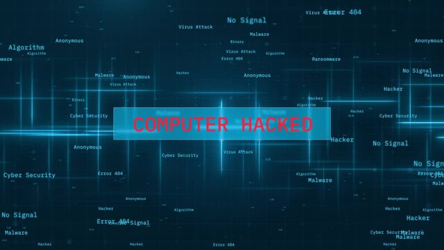 Computer Hacked notification message over computer hacking program