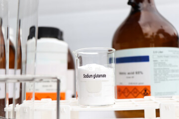 Sodium glutamate in chemical container , chemical in the laboratory and industry, Raw materials used in production or analysis