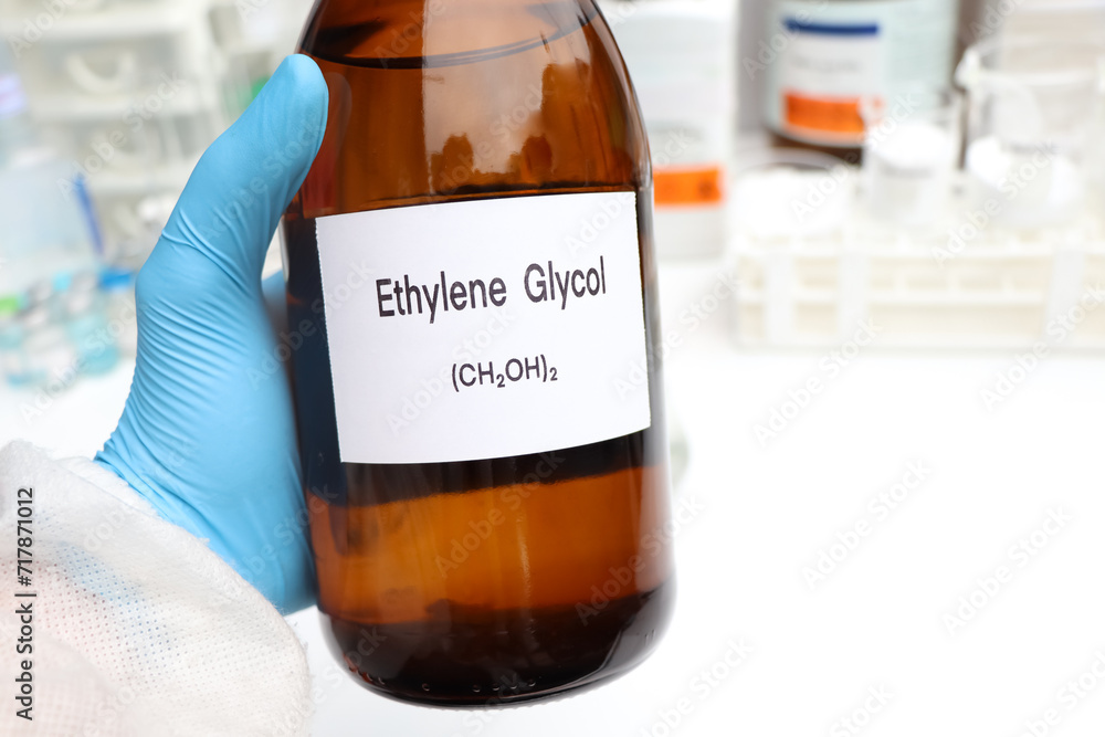 Wall mural Ethylene Glycol in container, chemical analysis in laboratory