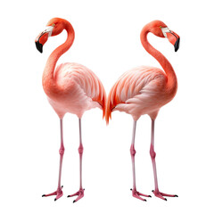 Gracefully standing two elegant pink flamingos, cut out