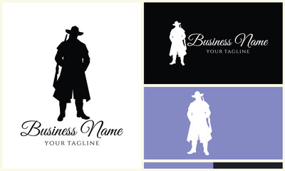 silhouette cowboy horseman logo template