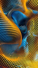 Abstract background of undulating checkered patterns in blue and yellow hues, creating a three-dimensional optical illusion. The image is vibrant and dynamic, suitable for modern design themes.