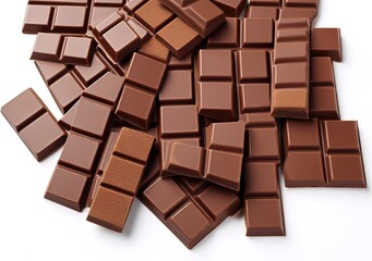 Pile of sweet and Tempting to eat chocolate bars isolated on white background