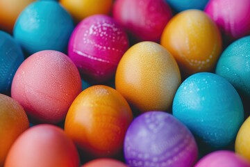 Fototapeta na wymiar Closeup view of colorful easter eggs background