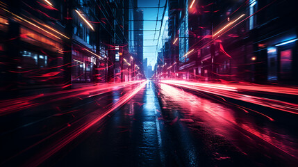 Fototapeta na wymiar High speed city road ,, Blurred City Lights on High-Speed Road