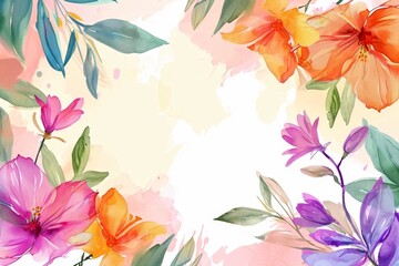 Watercolor botanical flowers background frame