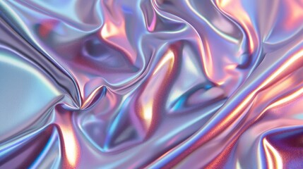 Iridescent chrome wavy gradient cloth fabric abstract background, ultraviolet holographic texture. - obrazy, fototapety, plakaty