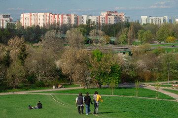 Kids on a walk on the hill