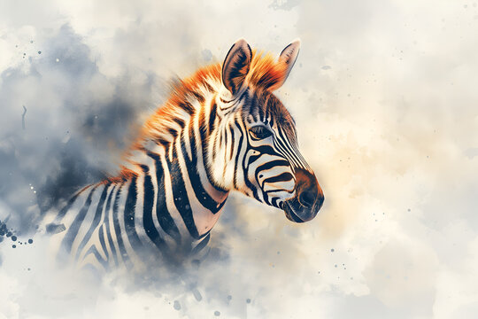 Cute realistic zebra in watercolor style. Generative AI