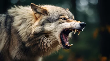 Schilderijen op glas angry scary wolf showing teeth © mimadeo