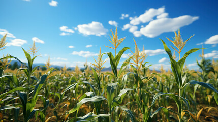 Obraz premium Golden Cornfield Under Blue Sky, Agricultural Harvest Scene