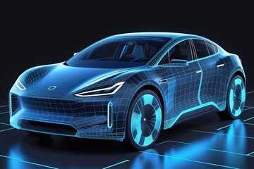 Fototapeta premium 3d lowpolygon electric car rendering illustration on mobile transportation online futuristic element for premium product.AI generated