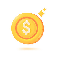 3D gold coin. Blank coin. Investment and saving ideas Cash Bonus to Financial Success. 3D Vector Illustration.