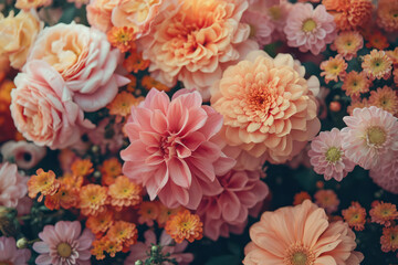 Burst of Floral Beauty: Vibrant Blossoms in a Romantic Bouquet, Nature's Colorful Symphony on a Fresh Summer Background