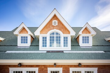 dormer windows on a shingle style gambrel roof residence