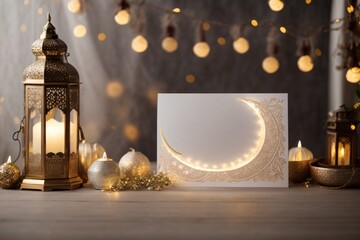 ramadan greeting card of crescent moon with copy space area banner