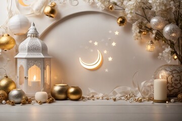 ramadan greeting card of crescent moon with copy space area banner