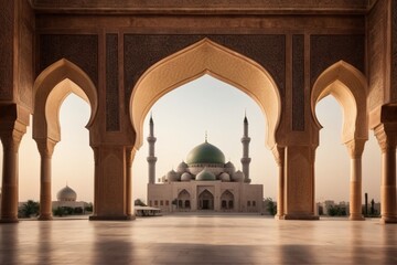a mosque descriptive image illustartion for ramadan card with copy space area