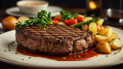 grilled steak with vegetables