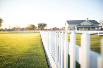 closeup of a white fence stretching across a ranch