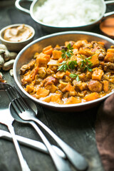 African chicken peanut stew with sweet potatoes  with side of basmati rice