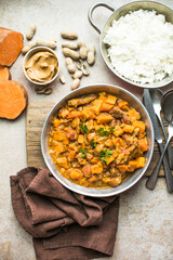 African chicken peanut stew with sweet potatoes  with side of basmati rice