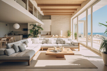 Contemporary Home Interior with Stylish Furniture, Elegant Design, and Abundant Natural Light in the Living Room