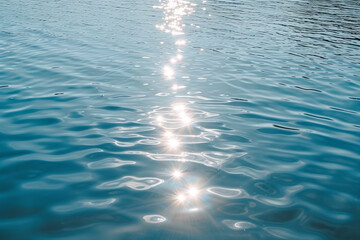 close-up of a sunlit spotless mind, symbolized by a clear and tranquil lake reflecting the blue sky, presenting a serene and calming atmosphere in a minimalistic style