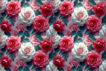 Naklejka premium Floral background of pink and white roses with a seamless repeat and fully tileable display of flowers