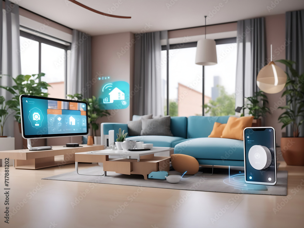 Aufkleber smart home interface design with augmented reality of iot object interior design,