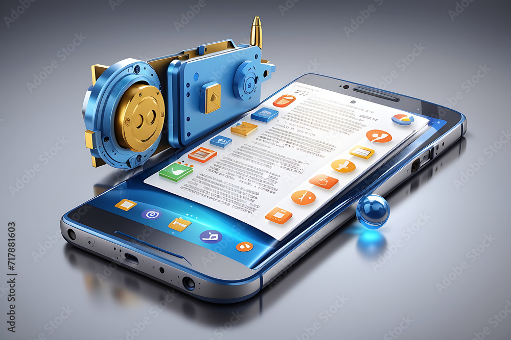 Poster smartphone features. technical description of the model, software, and factory settings. 3d smartpho