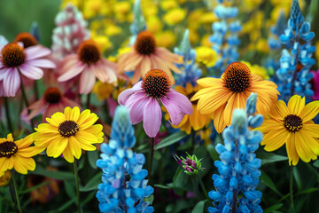 Vibrant mixture of summer garden flowers