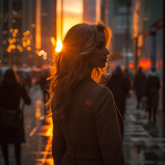 Woman portrait in busy city