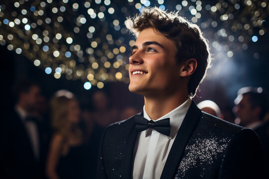 Festive event prom party holiday celebration fancy girl boy students well dressed Generative AI illustration