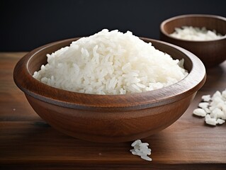White rice in a wooden bowl