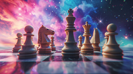 Chess pieces against the background - obrazy, fototapety, plakaty